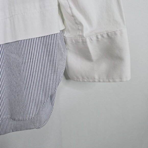 WHITE HOUSE BLACK MARKET Button Up Down Shirt WHITE w NAVY BLUE size 8 Layered - Picture 5 of 7